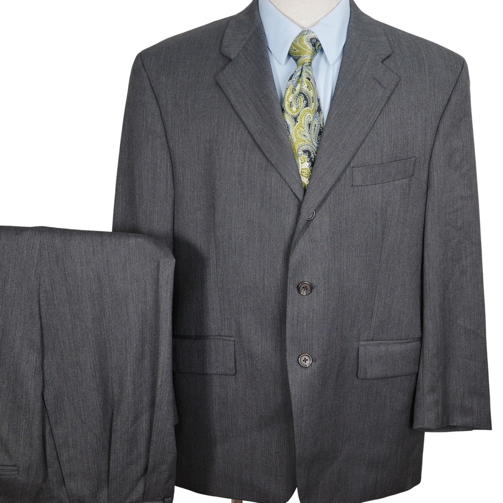 Ralph Ralph Lauren Suit Men 46 40W 26L Charcoal Gray Herringbone Career Wool‎